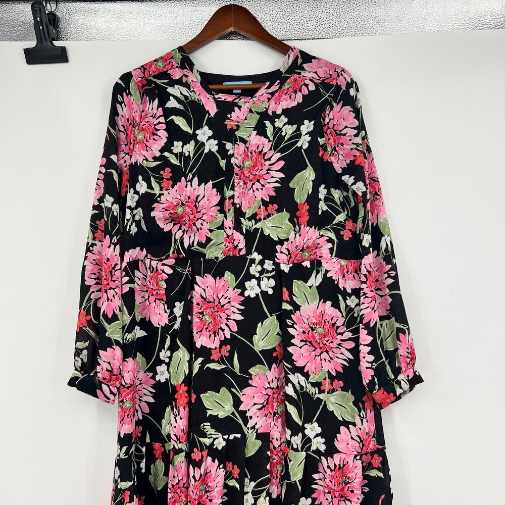 Draper James Long Sleeve Tiered Midi v-neck Dress black pink cottagecore medium - Picture 7 of 9